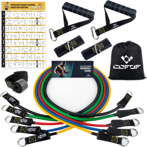 Resistance Bands Workout Set – 3 Pull-Up Bands and 3 Assistance Bands with Door Anchor for Full-Body Exercise at Home or Office