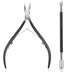 Professional Stainless Steel Cuticle Trimmer Set – Includes Pusher, Nipper, and Durable Clipper for Nail Care (Black)