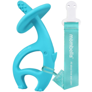 Baby Teething Toys with Clip Attachment – Elephant Silicone Teether for 3-12 Months, Soft Infant Chew Toy for 6-9 Months, Perfect Newborn Gift in Blue