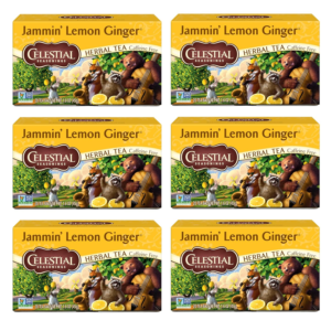 Jammin' Lemon Ginger Herbal Tea, Caffeine Free, 20 Tea Bags Box, (Pack of 6)