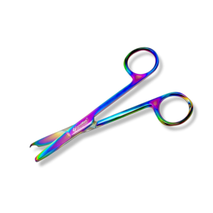 Suture Removal Scissors with Rainbow Titanium Coating - Premium 4.5 In. Straight Hook for First Aid and EMS Training