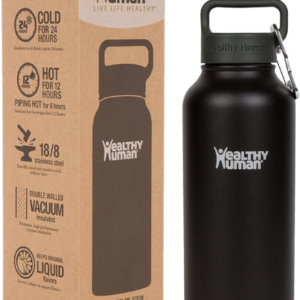 Stainless Steel Water Bottle – Double-Walled Vacuum Insulated Travel Thermos with Leak-Proof Lid (32 Oz, Pure Black)