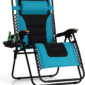 XXL Oversized Padded Zero Gravity Chair – Foldable Patio Recliner with 30" Wide Seat, Supports 400 LBS, Includes Cup Holder (Aqua)