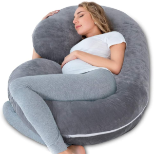 Ultimate Comfort C-Shaped Velvet Maternity Body Pillow – Luxurious Grey Support for Expecting Mothers