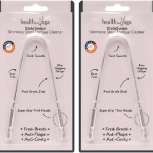 Healthandyoga™ Steloswipe Tongue Cleaner Scraper - Hygienic Seal-Pack - Surgical Grade Stainless Steel, Non-Synthetic Grip - Sterilizable Metal - for Adults (2 Pack)