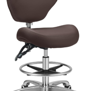 Adjustable Stools Drafting Chair with Backrest & Foot Rest,Tilt Back,Swivel Seat,Rolling Wheels,For Studio,Dental,Office,Salon and Counter,Armless Tall Home Desk Chairs (Brown)