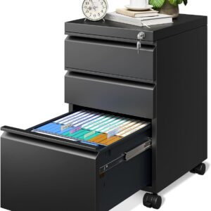 Under-Desk Executive File Haven: Mobile 3-Drawer Cabinet for Legal and Letter-Size Documents