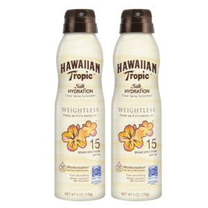 Hawaiian Tropical Spray On  Sunscreen - Weightless Hydration Clear Spray Sunblock SPF 15, 6Oz Twin Pack